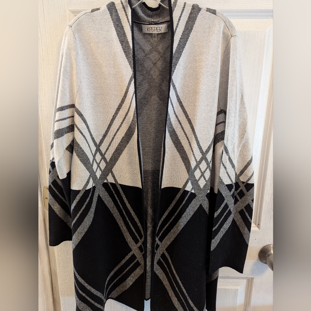 KASPER FLY AWAY CARDIGAN GEOMETRIC PATTERN SWEATER SZ XL